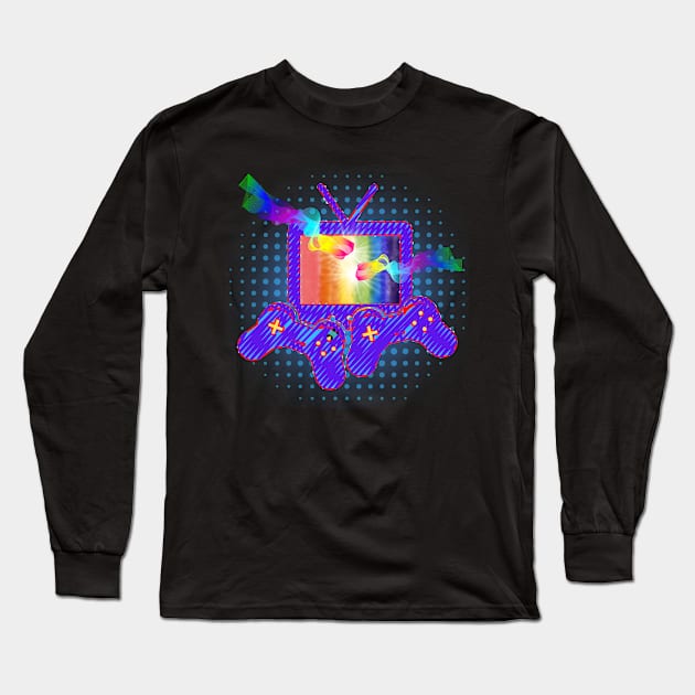 Gamer Gay Pride Rainbow Controllers and TV Black Long Sleeve T-Shirt by Smagnaferous